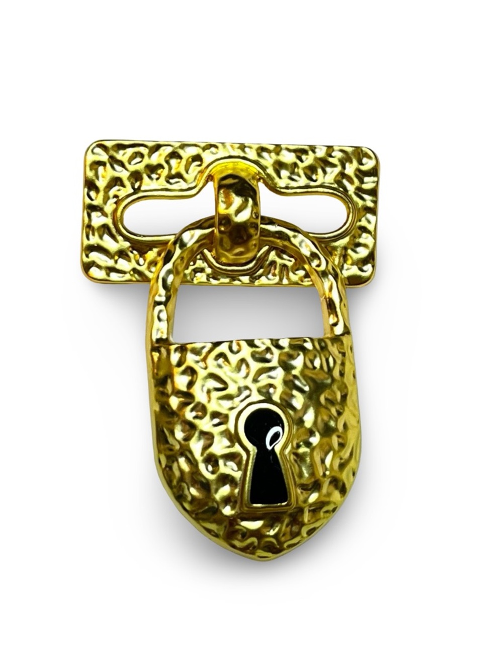 Padlock Brooch NIP, hammered gold tone, swings from back piece, lightweight